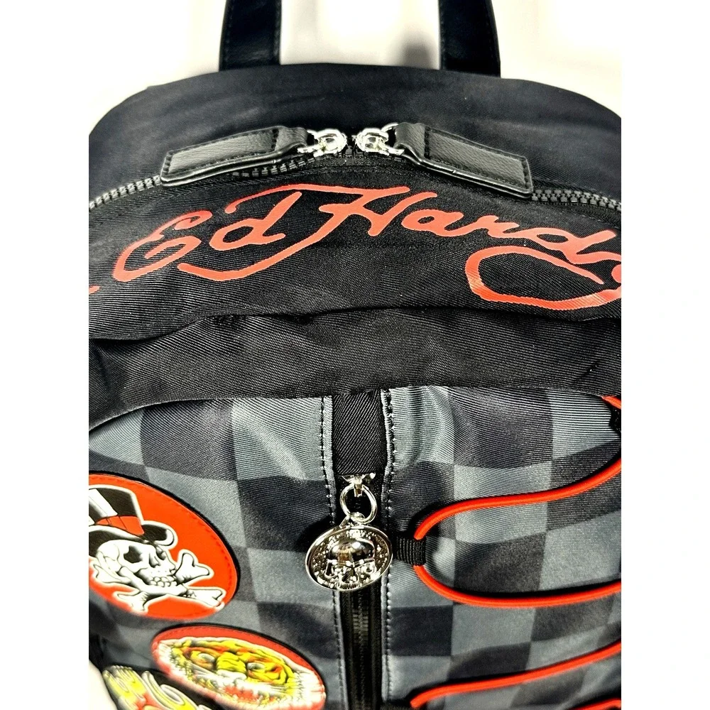 Ed Hardy Backpack Black Check Patches Backpack New